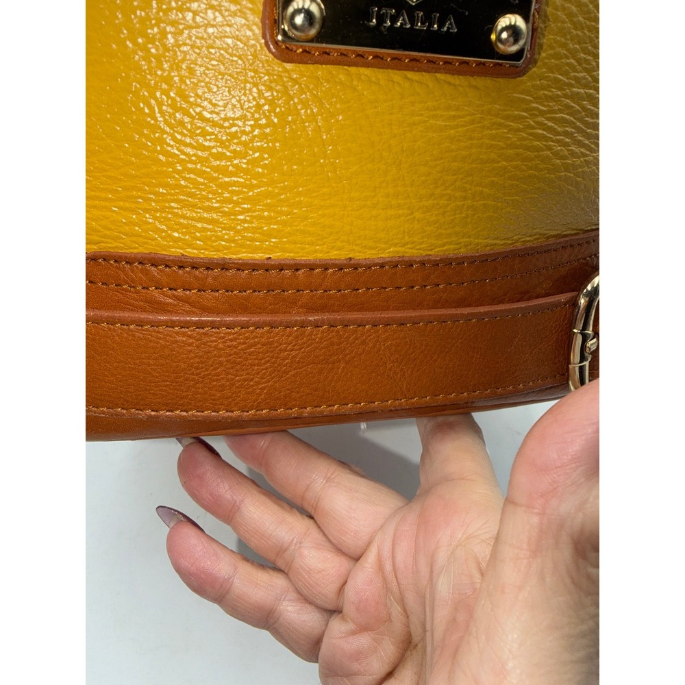 Valentina Italia Leather Shoulder Bag Mustard Yellow Cognac Brown Gold Hardware - Picture 8 of 16